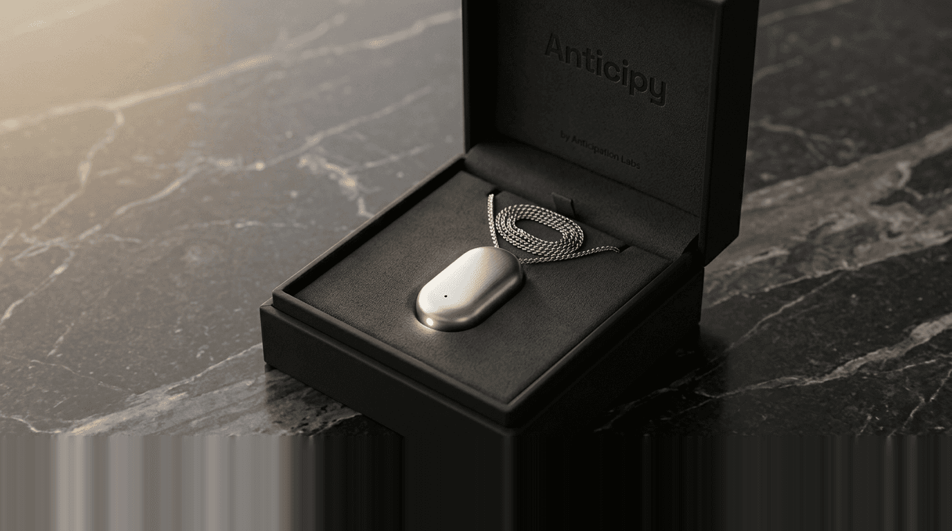 Anticipy pendant in a premium jewelry box at unboxing.